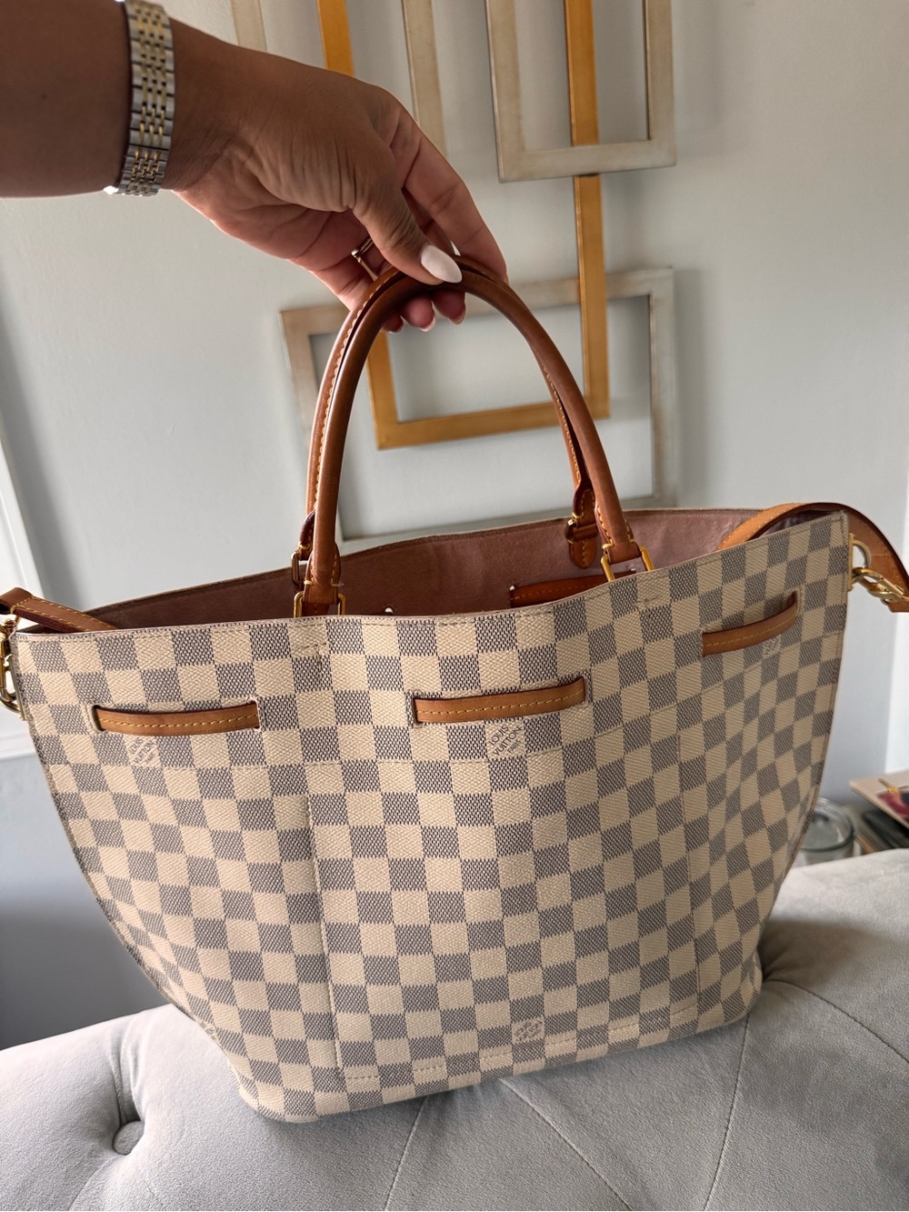 Authentic Louis Vuitton Damier Azur Tote Bag & Matching Wallet Set
